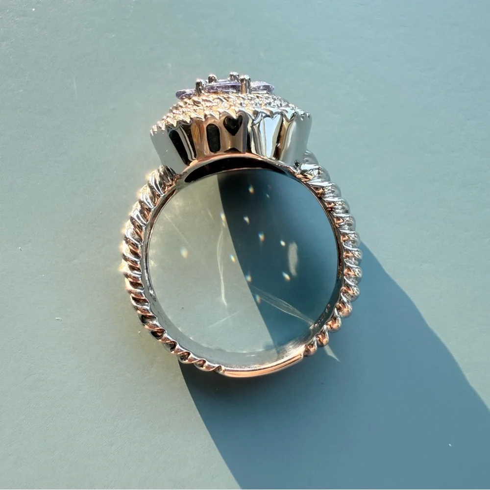 Genuine silver and seven-stone tanzanite ring, size 6 3/4